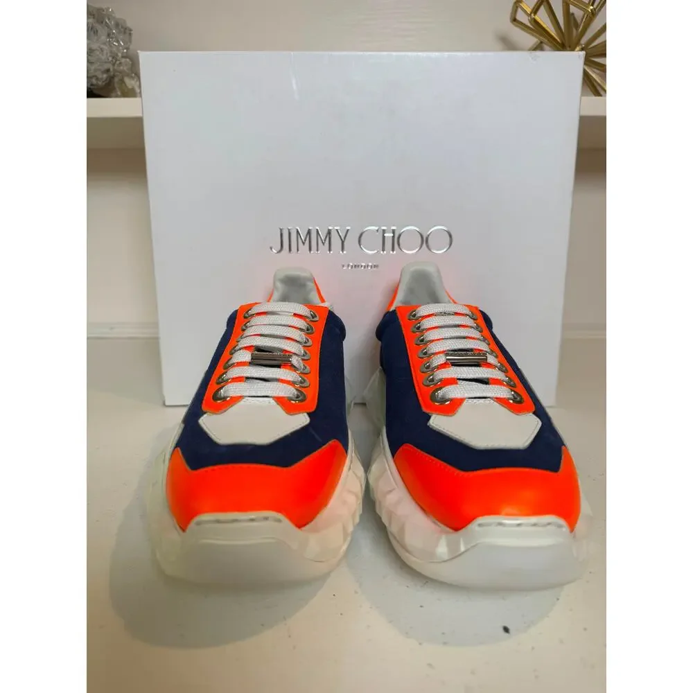 NWB Jimmy Choo Diamond Sneaker Cobalt/Neon Orange Womens Size 37